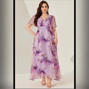 Fly Curvy X-Large Purple Foral Wedding Guest Dress